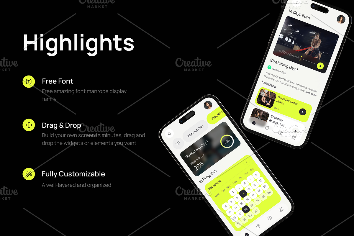 Fitflow Mobile App UI Kit, a Websites & App Template by Brickclay (Photo 2 of 5)