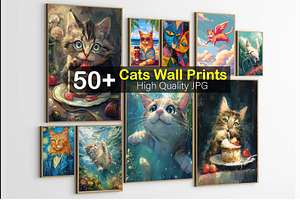 Watercolor Cat Wall Art Prints