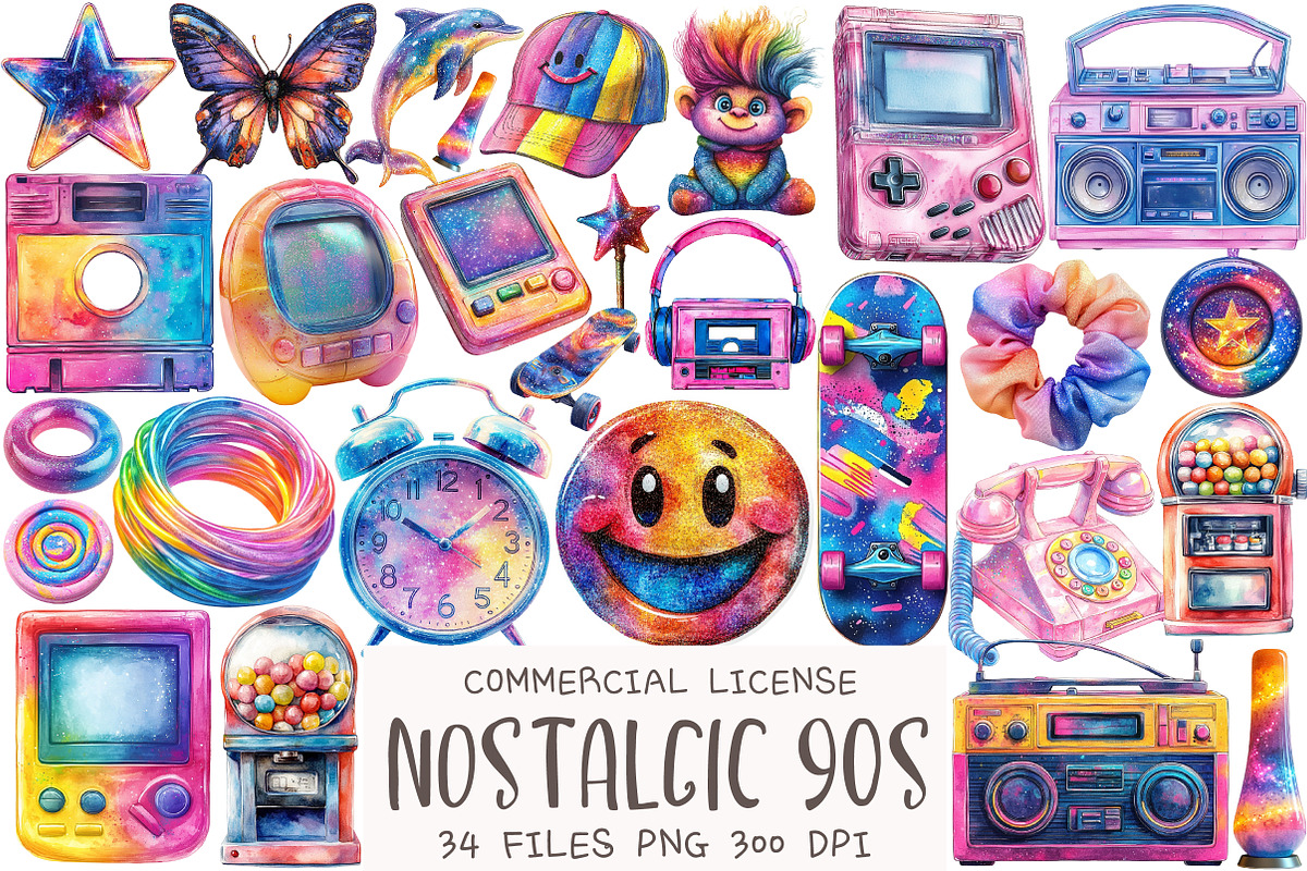 Retro Nostalgic 90s Clipart, an Illustration by OK Design (Photo 1 of 5)