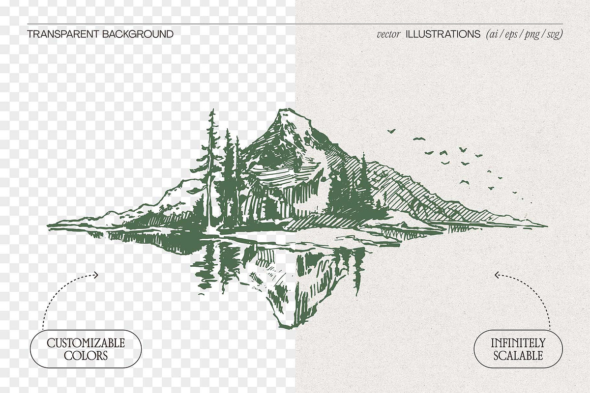 Mountain Landscape Engraving Set, a Seasonal Illustration by TheMountBirdStudio (Photo 2 of 9)