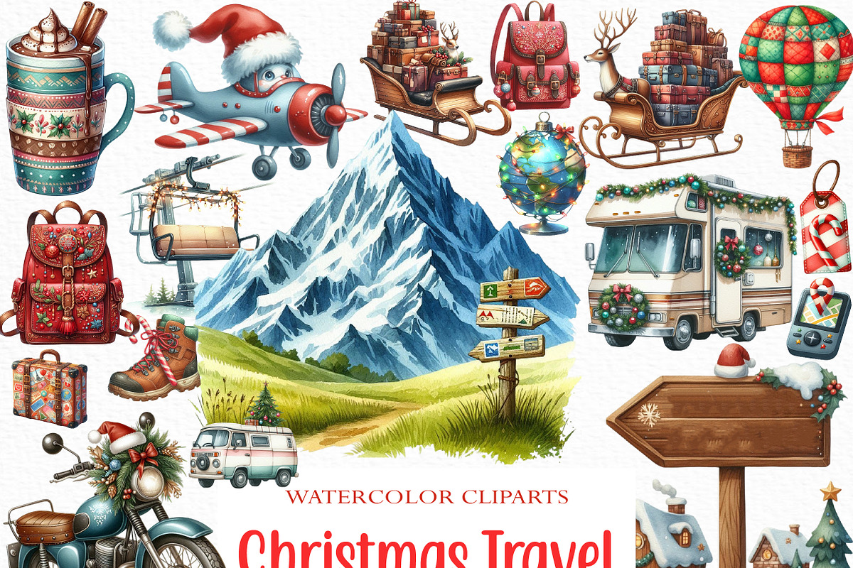 Christmas Travel Clipart, an Illustration by Craft Nest (Photo 1 of 6)