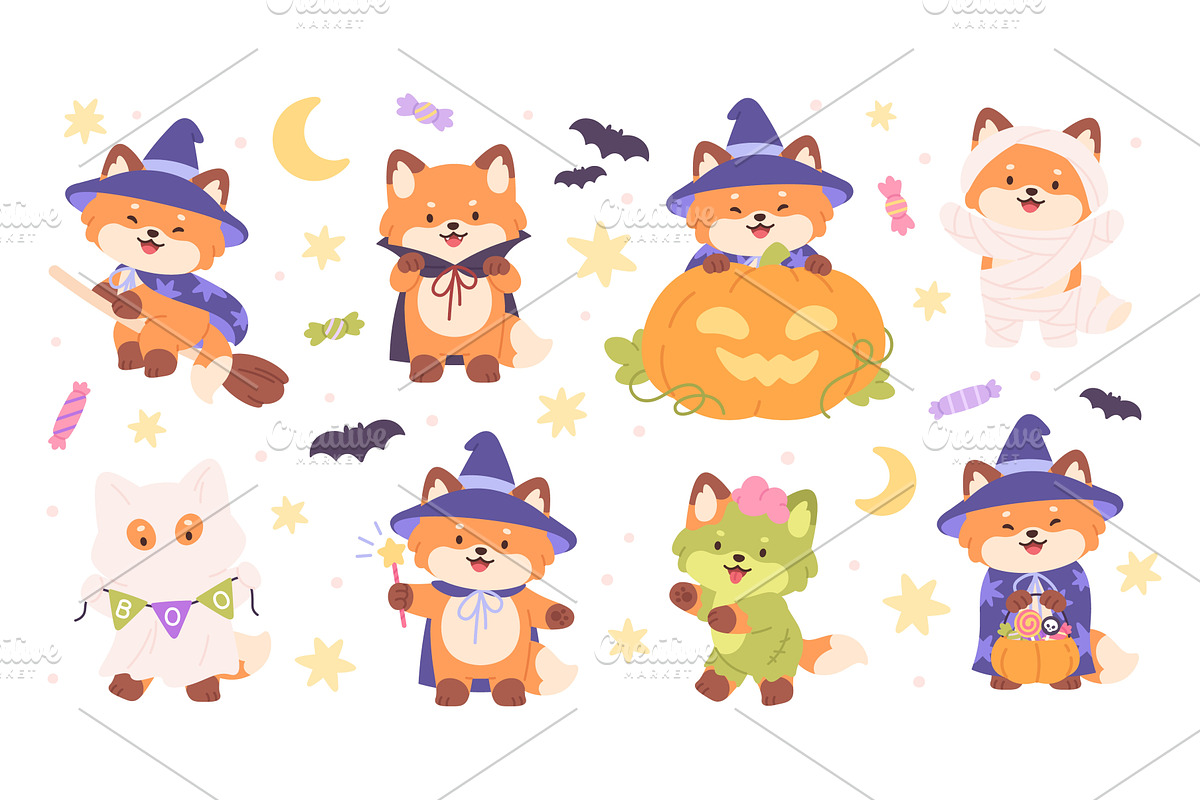 Halloween fox characters. Cute foxes, an Illustration by LadadikArt