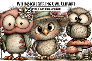 Whimsical Spring Owl Clipart, an Illustration by Dream Creation (Thumbnail 1 of 7)