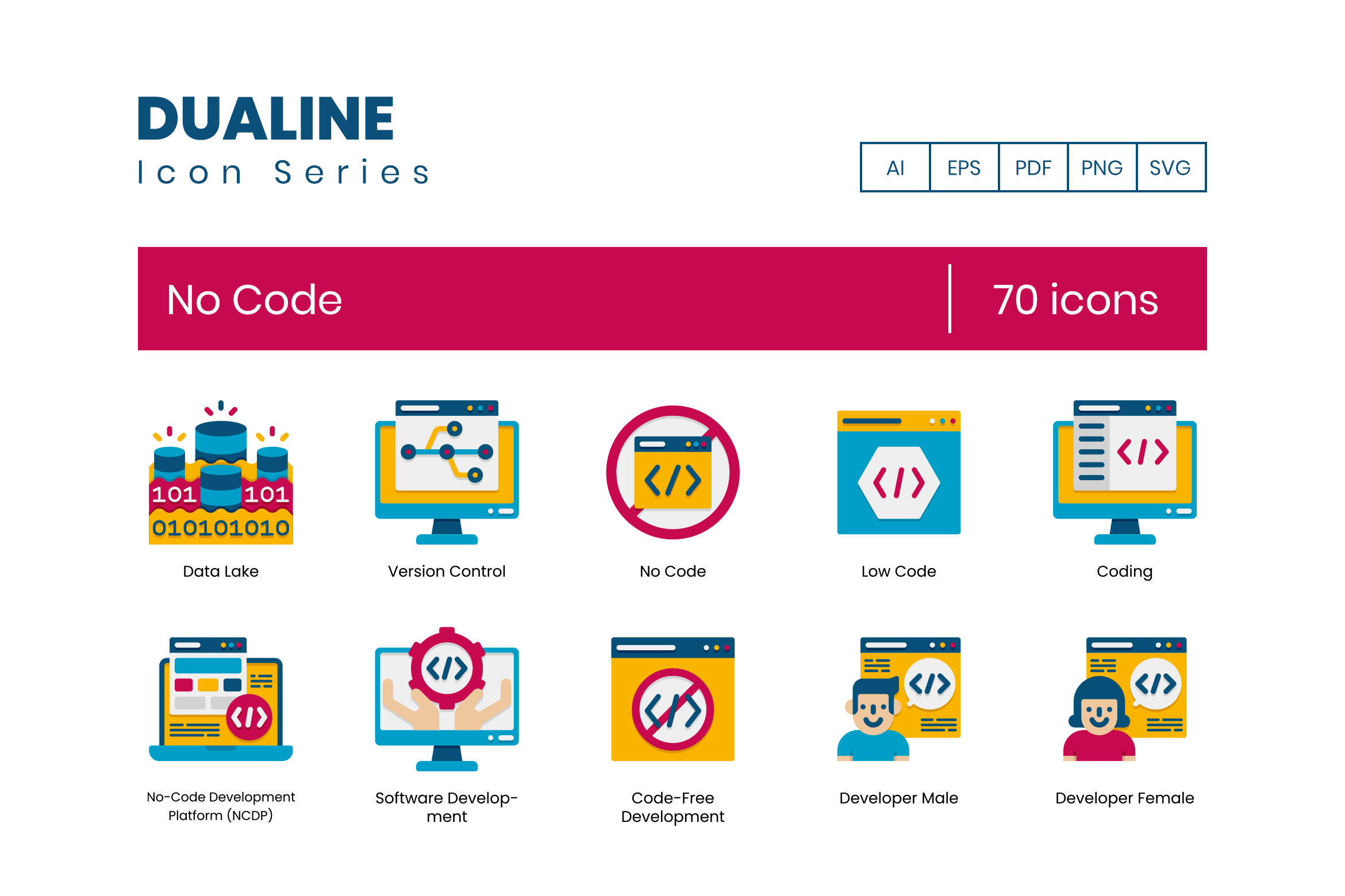 70 No Code Icons | Dualine Flat | Icons ~ Creative Market