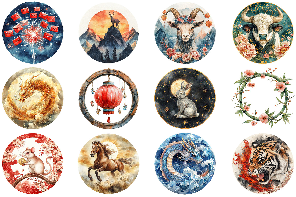 Chinese Zodiac signs round Clipart, an Illustration by Craft Nest (Photo 3 of 5)