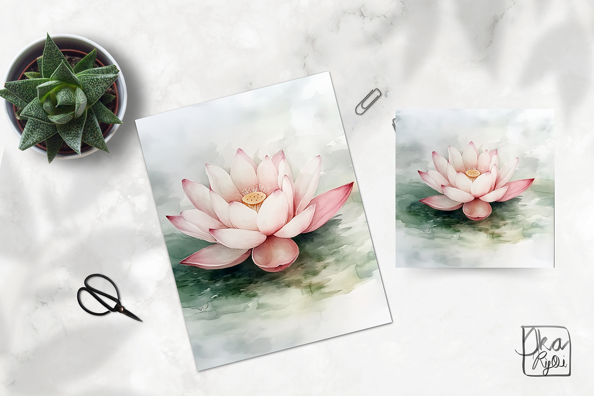 Aesthetic Lotus Flower Art, a Graphic by ikarifq shop (Photo 2 of 4)