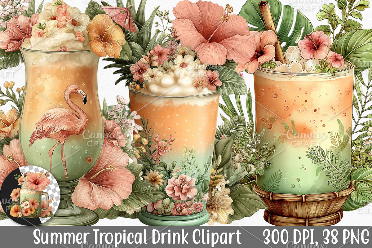 Whimsical Summer Tropical Drink PNG, an Illustration by Canvas Craft (Photo 1 of 7)