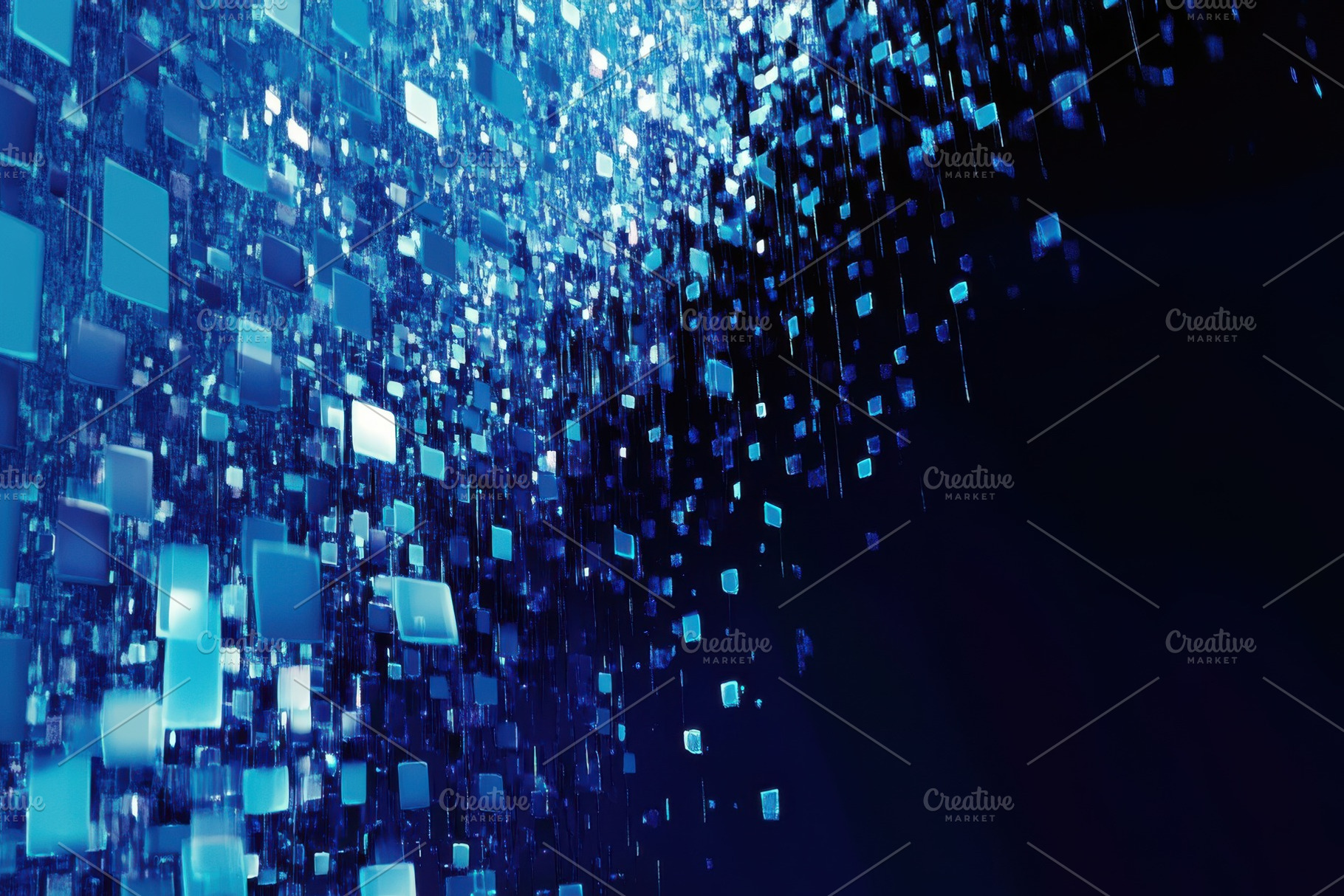 Blue digital square data stream fall, a Photo by Pixeness Studio