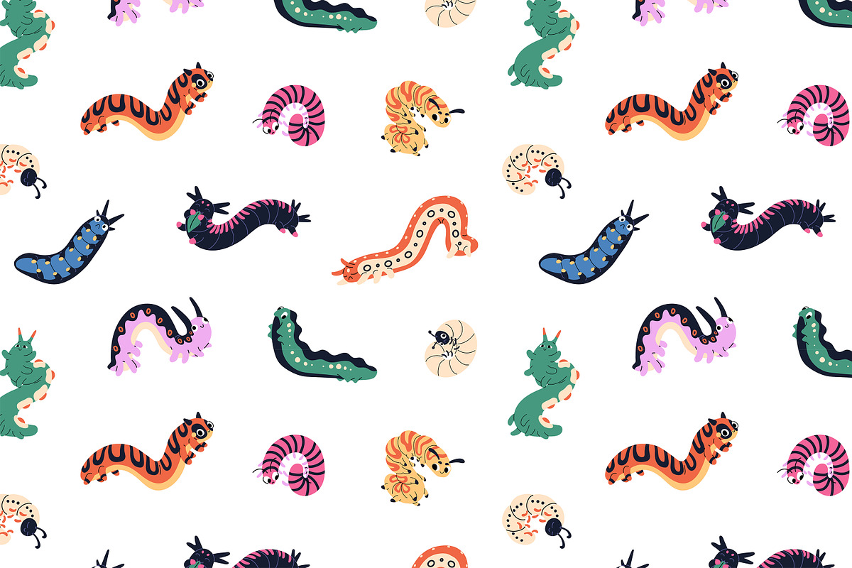 Funny caterpillars set, patterns, an Animal Illustration by PaperTrident (Photo 2 of 4)