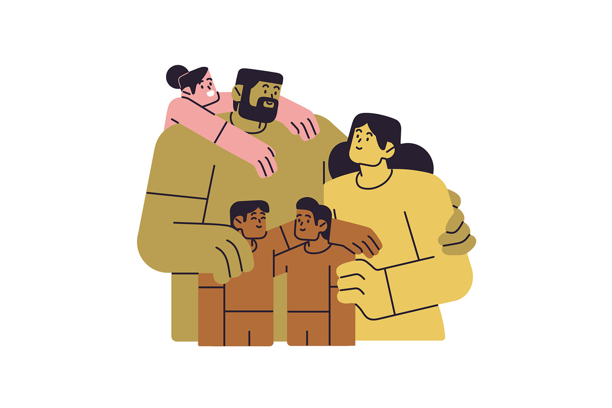 Happy families hugging with kids set, a Person Illustration by PaperTrident (Photo 10 of 10)