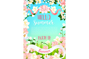 Summer Flowers Vector Poster Of Flourish Bouquets