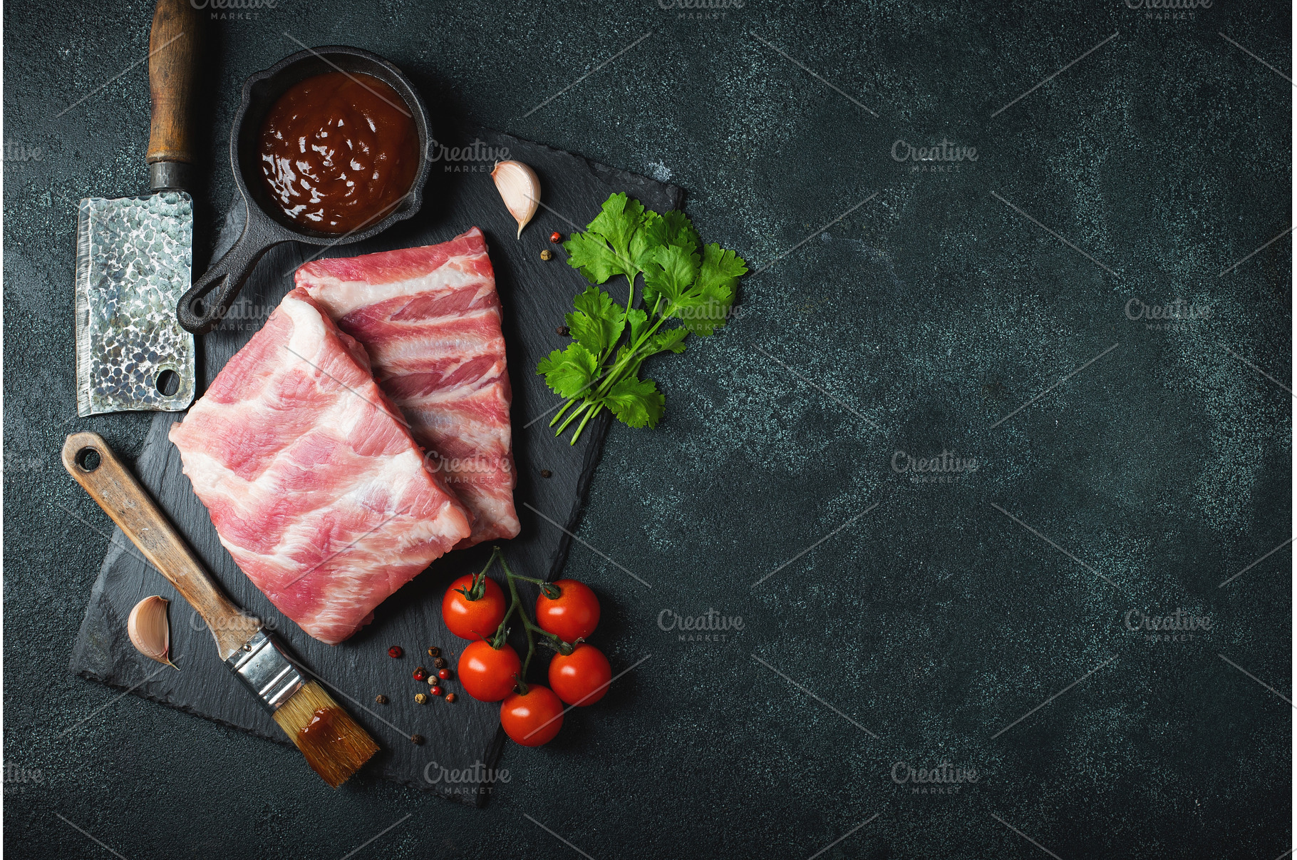 Raw meat. Raw pork ribs from the, a Food & Drink Photo by Budarinphoto