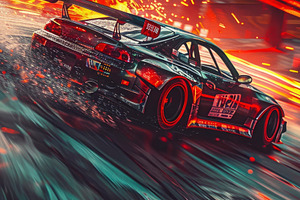A racing car drifting dynamically wi, a Photo by LOGOCREATIVE