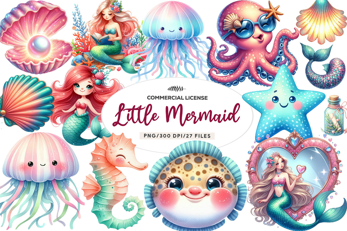 Cute The Little Mermaid clipart, an Illustration by CreationArt (Photo 1 of 9)