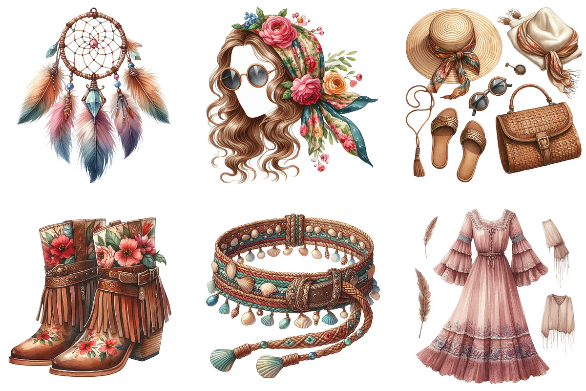 Watercolor Boho Fashion Clipart, an Illustration by DreamArtGraphic (Photo 2 of 5)