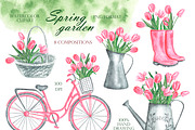 Pink tulips watercolor set. Flowers, an Illustration by SabinaWatercolorArt (Thumbnail 3 of 14)