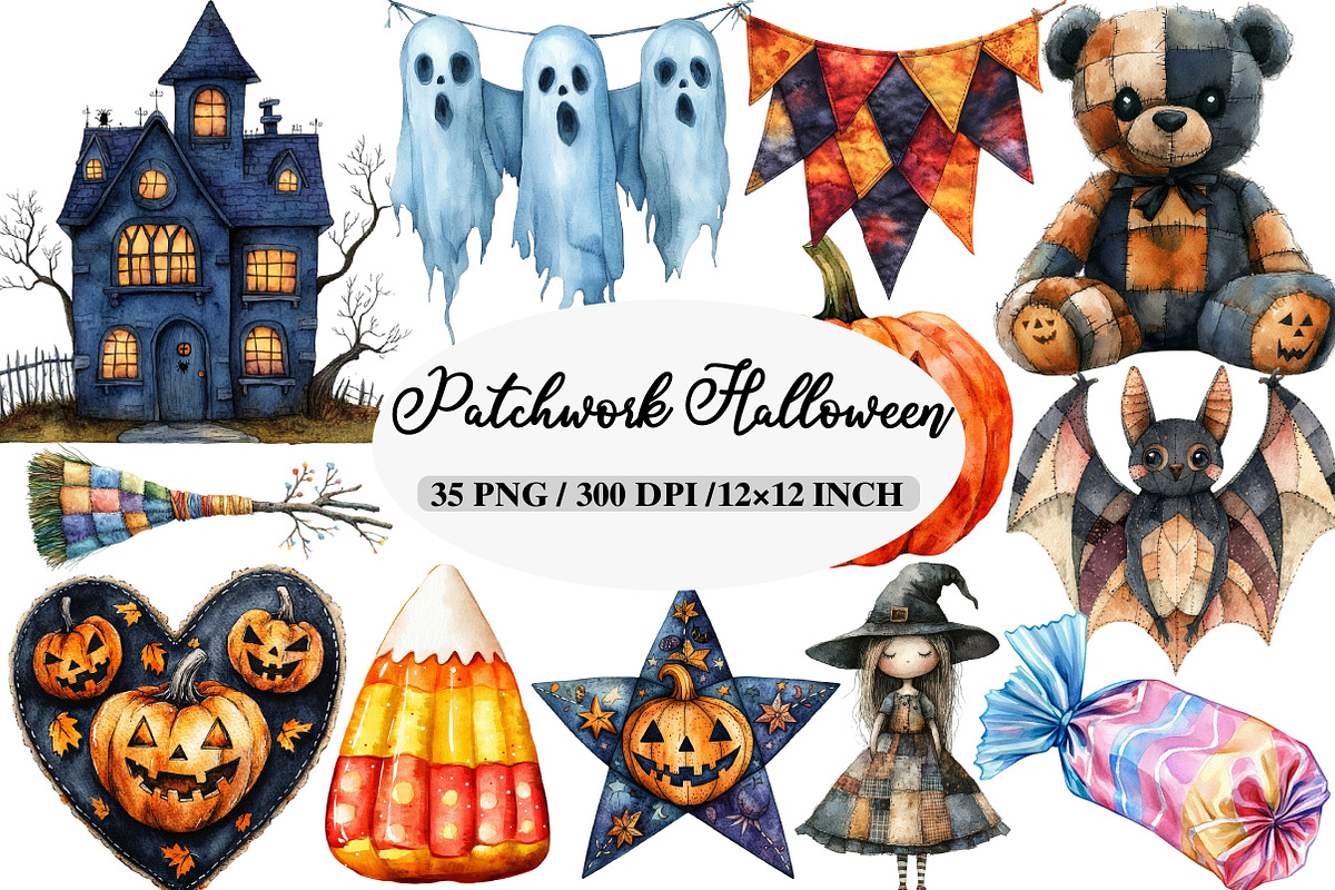 Patchwork Halloween Clipart, an Illustration by Daily.Designs (Photo 1 of 5)
