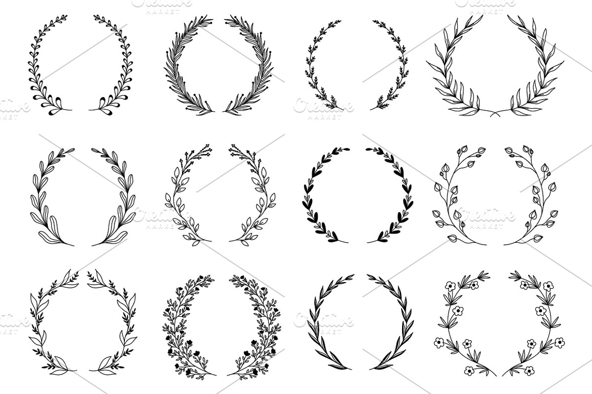 Hand Drawn Branch Wreathes Pack, a Decorative Illustration by alexdndz (Photo 4 of 6)