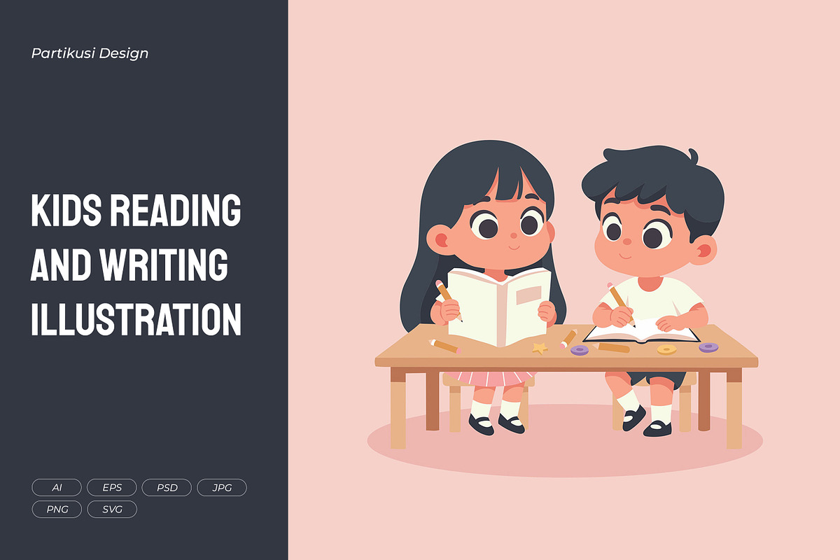 Kids Reading & Writing Illustration, an Education Illustration by Partikusi Design (Photo 1 of 3)