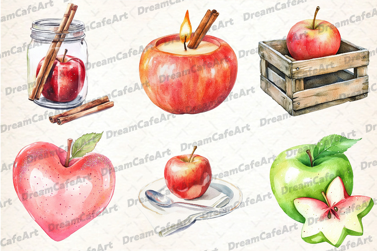 Apple Clipart Bundle, Watercolor PNG, an Illustration by DreamCafeArt (Photo 4 of 7)