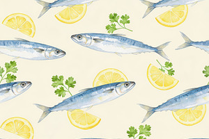 Sardine Fish with Lemon Pattern, a Decorative Illustration by Virgo Studio