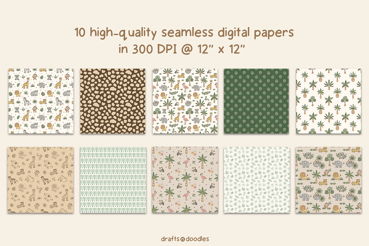 Jungle Safari Clipart and Patterns, a Pattern Graphic by Drafts n Doodles (Photo 4 of 12)