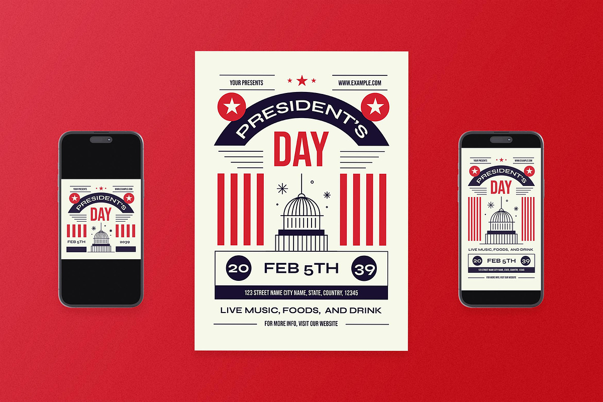 Vintage President’s Day Flyer Set, a Flyer Template by Aiyari Graphic (Photo 1 of 3)