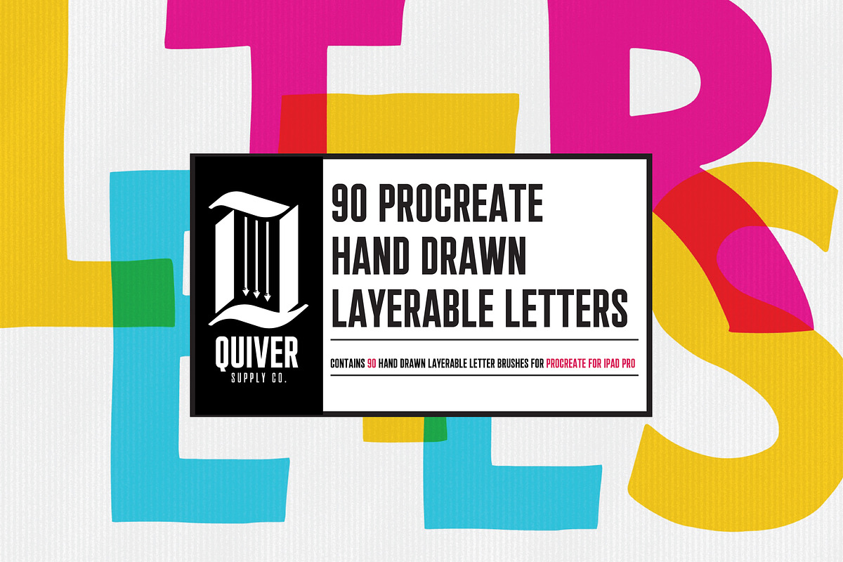 90 Hand Drawn Letters for Procreate, a Brush Add-On by Quiver Supply Co. (Photo 1 of 11)