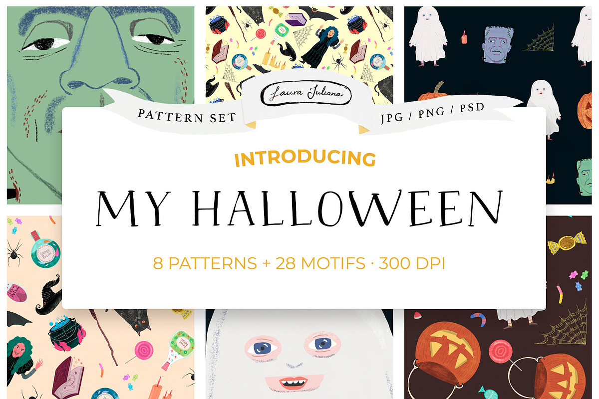 My Halloween: 8 Patterns, 28 motifs, a Pattern Graphic by Mente Volante Studio (Photo 1 of 12)