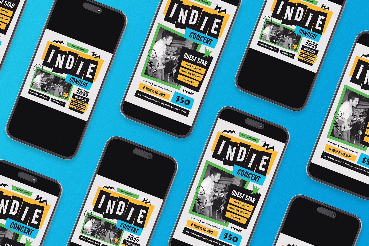 White Grunge Indie Concert Flyer Set, a Flyer Template by Aiyari Graphic (Photo 2 of 3)