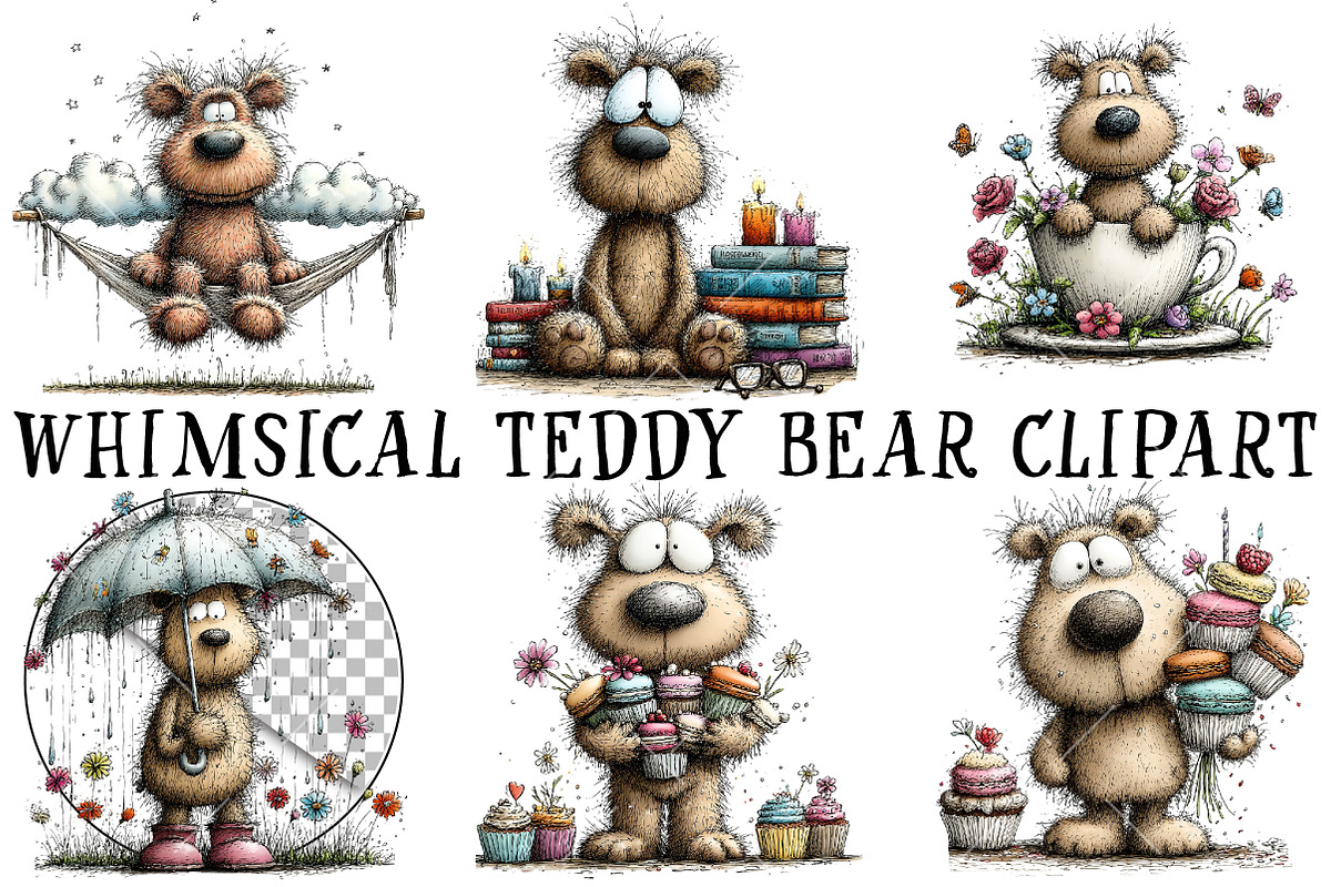 Whimsical Teddy Bear Clipart, a Seasonal Illustration by OK Design (Photo 2 of 6)