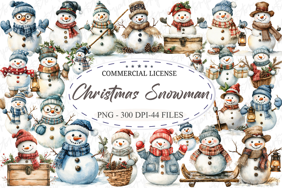 Old Vintage Christmas Snowman Bundle, an Illustration by designcity5 (Photo 1 of 5)