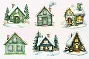 Cozy Green Winter Cottage Clipart, an Illustration by Dream Creation (Thumbnail 3 of 6)
