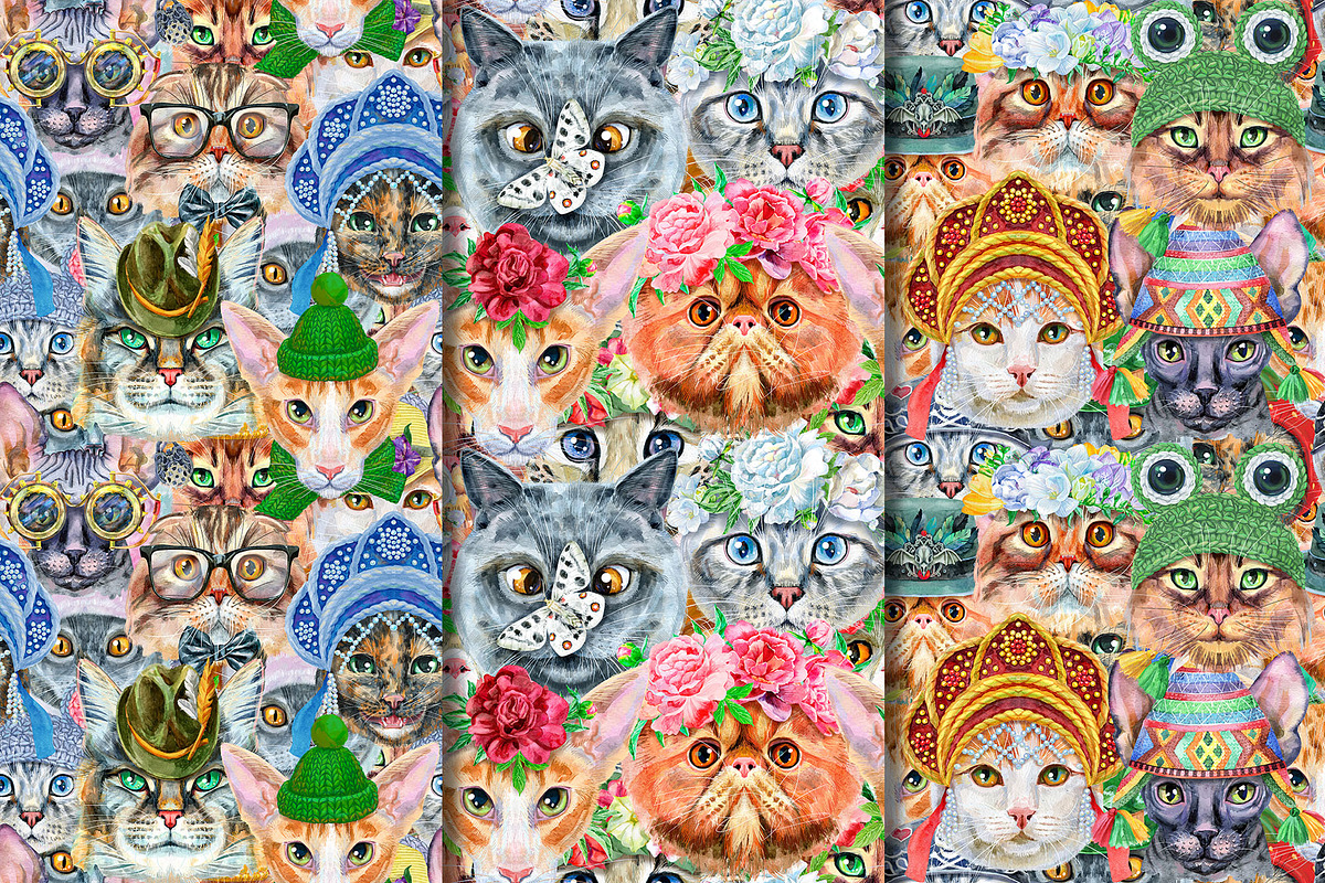 Seamless patterns of cats, an Animal Illustration by Watercolor fantasy (Photo 6 of 7)