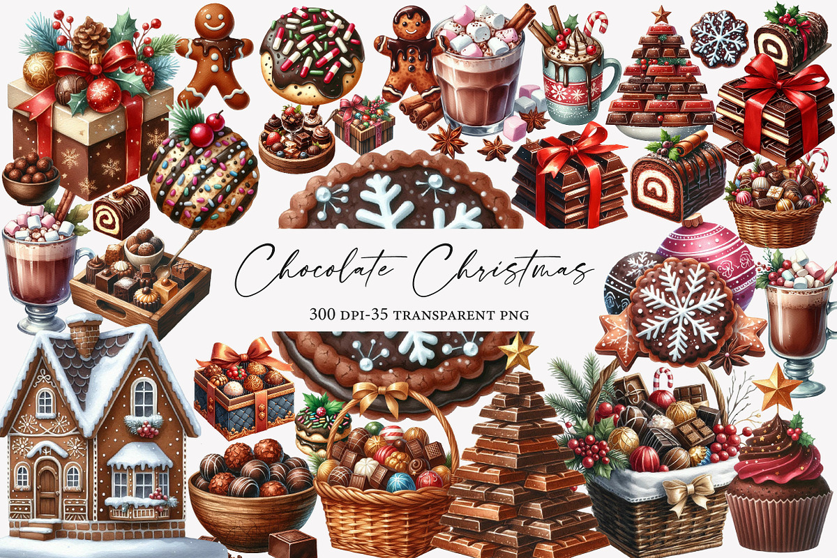 Watercolor Chocolate Christmas Clipa, an Illustration by Designworld (Photo 1 of 5)