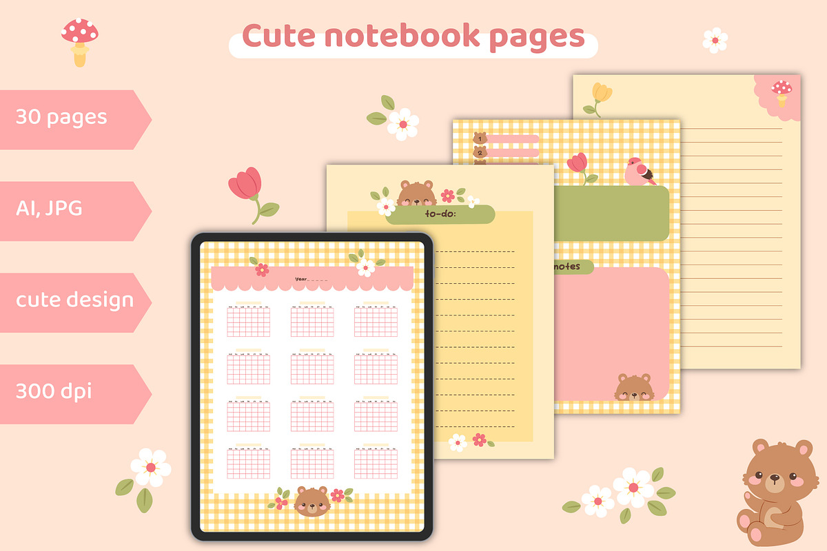 Cute Notebook Pages, a Templates & Theme by Digitaliya (Photo 1 of 6)