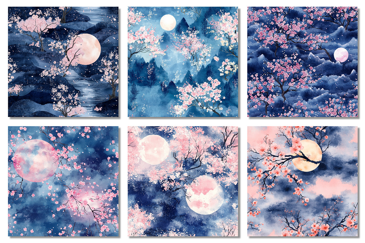 Sakura Digital Paper, Moonlight, a Texture Graphic by Dream Creation (Photo 3 of 7)