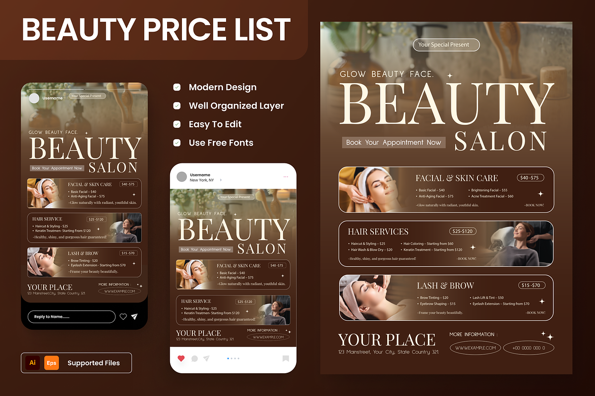 Beauty Salon Price List Flyer Set, a Flyer Template by Annora Studio (Photo 1 of 5)