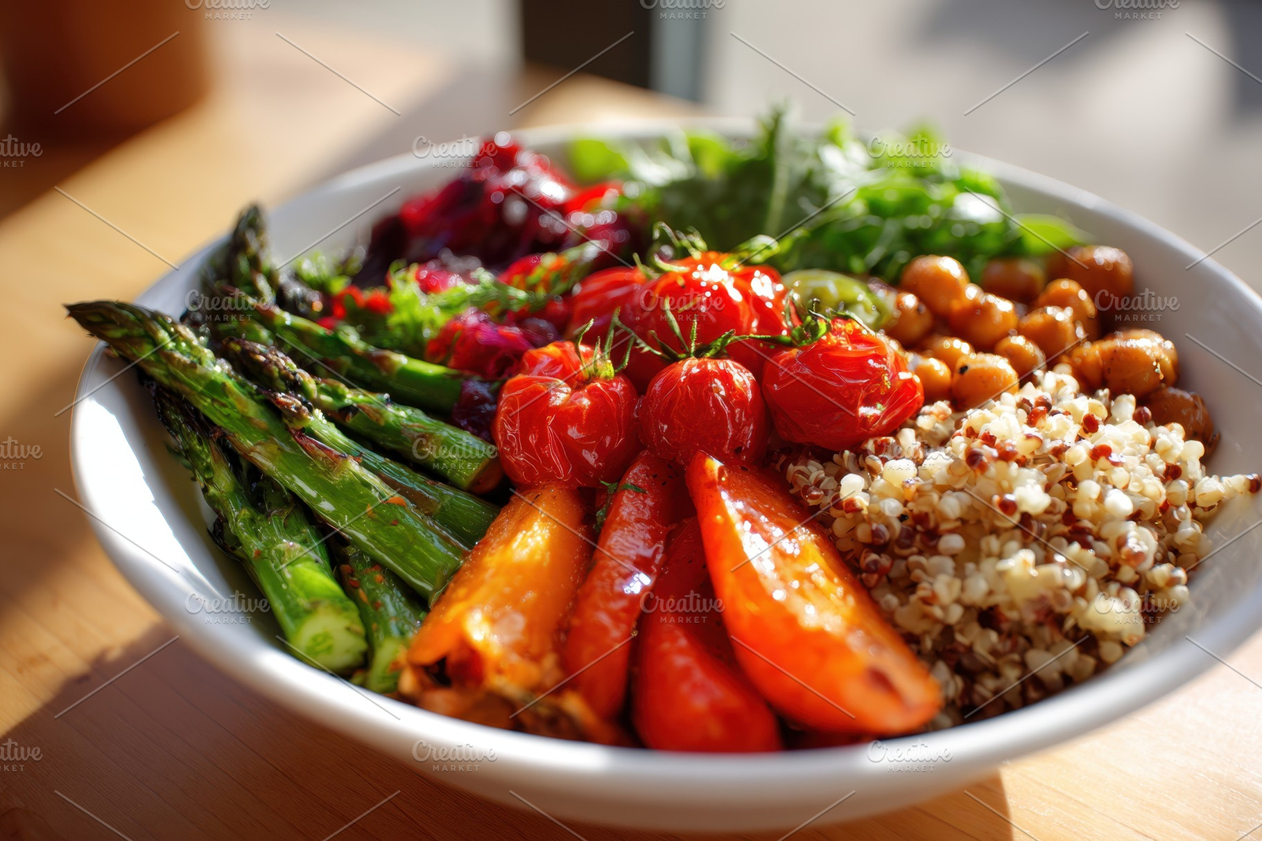 Vibrant healthy salad bowl with roasted vegetables, a Food & Drink Photo by AlyaAnd