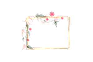 Watercolor floral gold frame design, an Illustration by okskukuruza