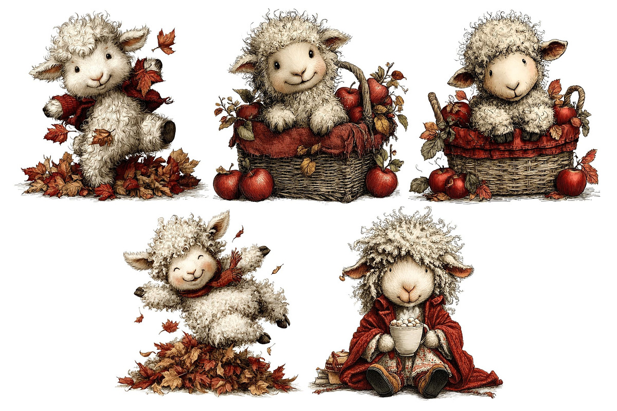Whimsical Autumn Sheep Clipart, a Seasonal Illustration by Nicolle's Colorful Art (Photo 6 of 6)