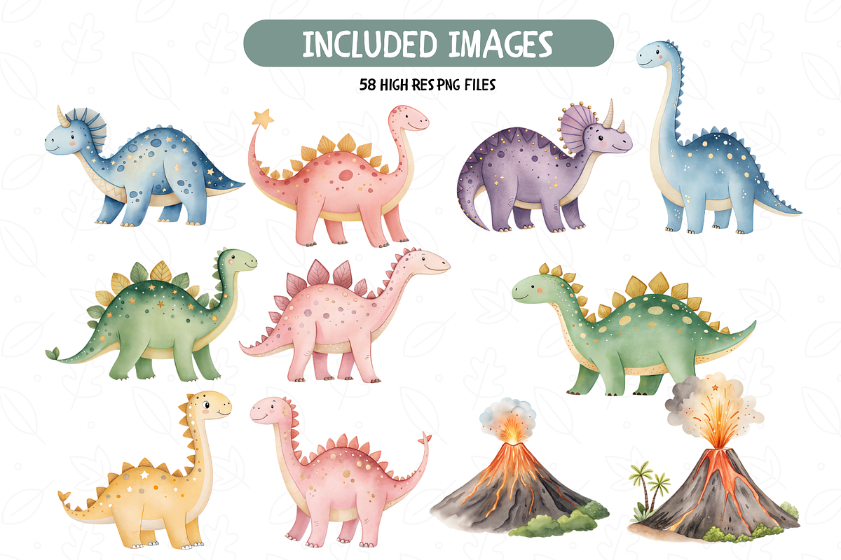Watercolor Dinosaur Adventure Set, an Illustration by TatiMockup (Photo 2 of 7)