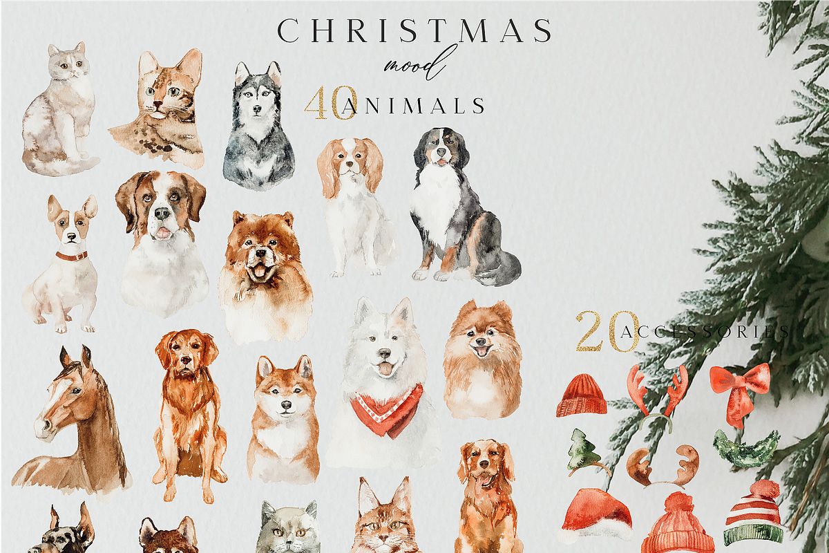 Christmas mood - watercolor set, a Seasonal Illustration by Youksy (Photo 4 of 20)