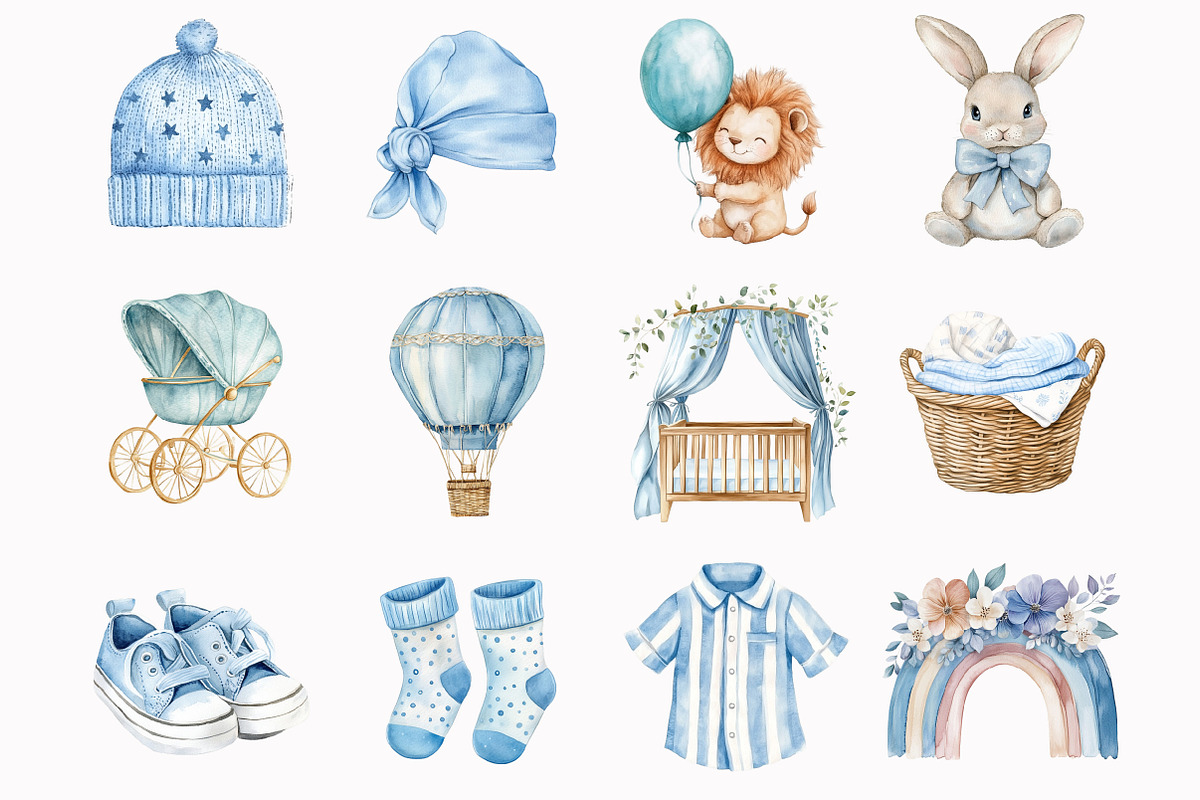 Blue Boho Nursery Clipart, an Illustration by Design Market (Photo 2 of 5)