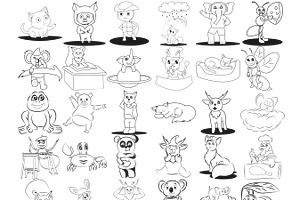 Cartoon Animal 3 & Outlines 4