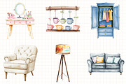 Watercolor Home Furniture Clipart, an Illustration by Libby Wishes (Thumbnail 6 of 7)