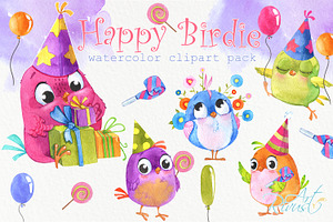 Birthday Watercolor Clipart Birds