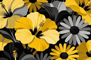 Golden Hibiscus & Monochrome Floral, a Decorative Illustration by Virgo Studio