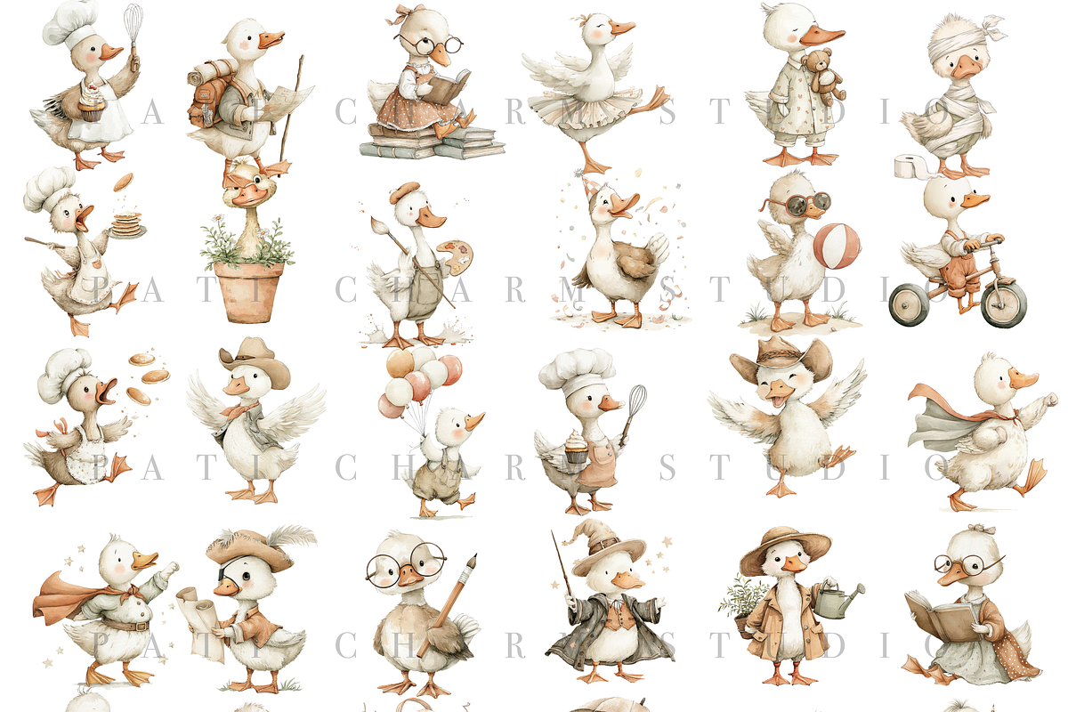 50 Silly Goose Clipart Set, an Animal Illustration by Pati Charm Studio (Photo 2 of 9)