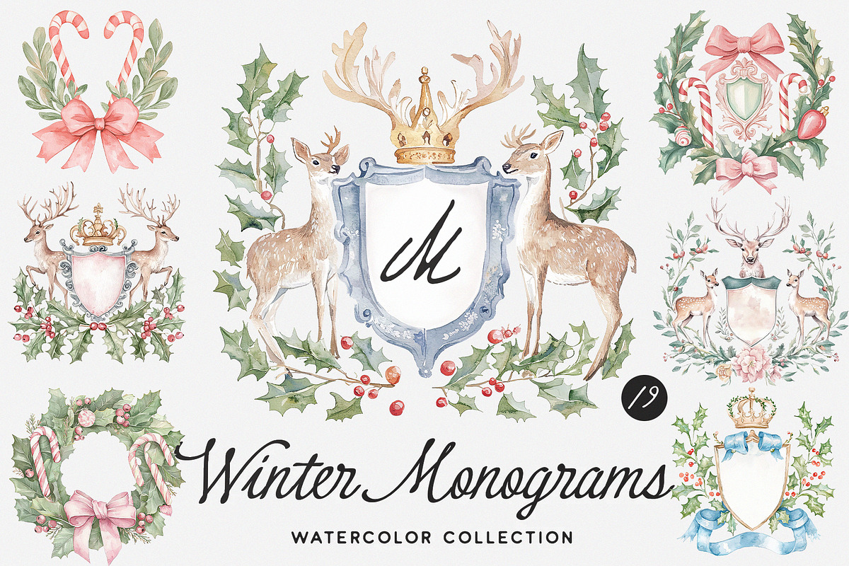 Watercolor Winter Monograms, a Decorative Illustration by Purple (Photo 1 of 6)